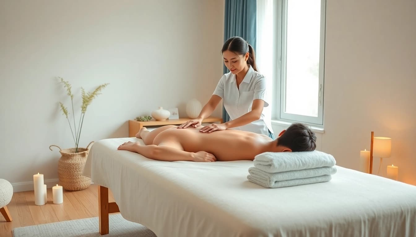Experience tranquility with 오산출장마사지 as a therapist provides a soothing massage in a serene home setting.