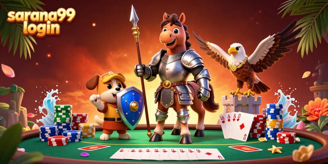 Engage in thrilling gameplay at sarana99 login surrounded by vibrant casino elements and characters.