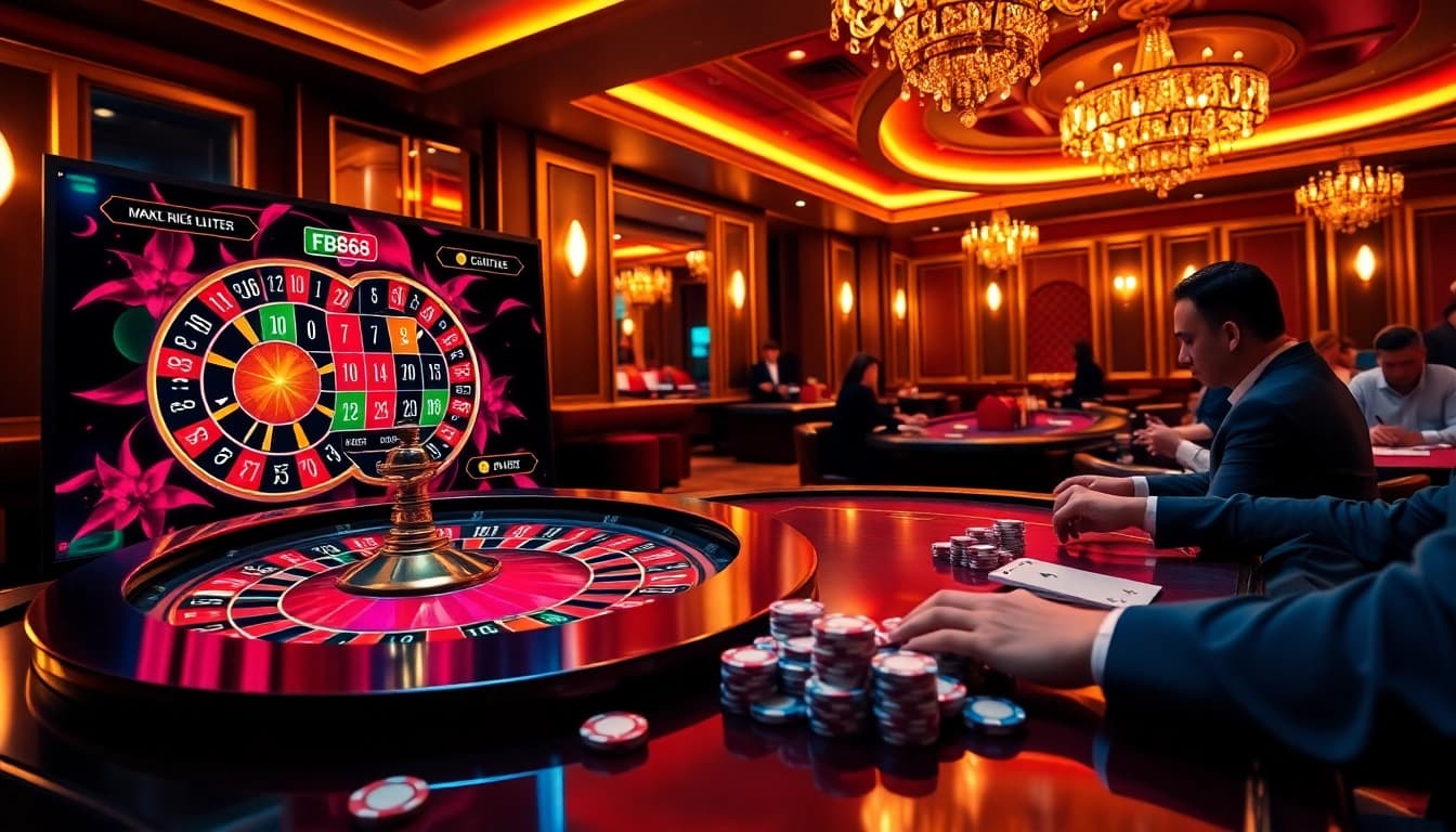 Experience luxury gaming at FB68 with vibrant chips and an exciting roulette ambience.