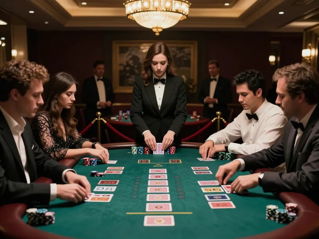 Players focusing intently on a blackjack game at a luxury casino showcasing UGDEWA strategic gameplay