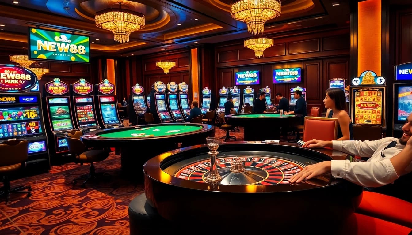 Engaging players at NEW88's casino table showcasing thrilling games and promotions.