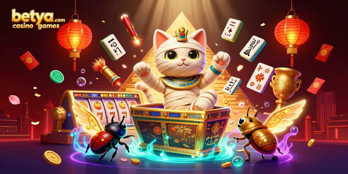 Experience the thrill of betya.com casino games with dynamic Egyptian-themed casino art.