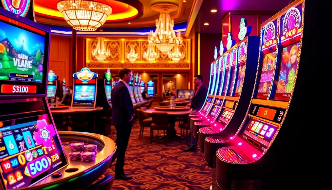 Experience the thrill of 'slot gacor'—players joyfully winning big at vibrant casino slot machines.
