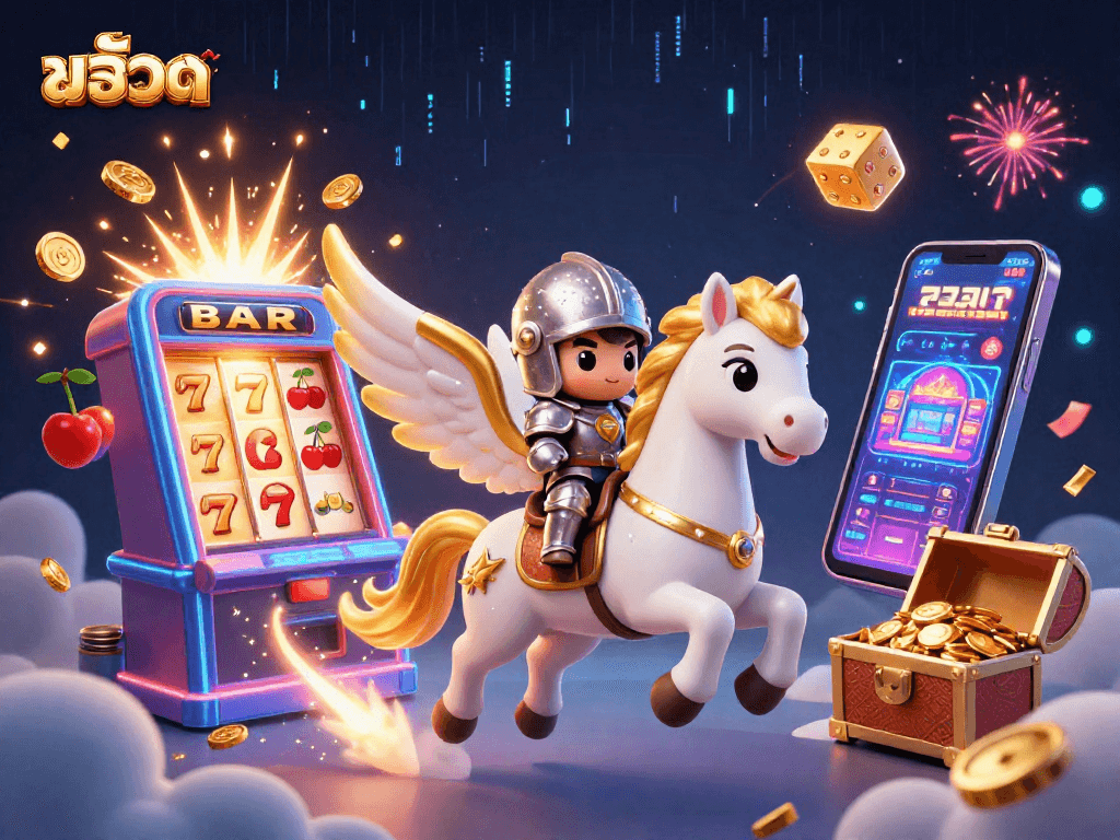 Engage with the thrilling world of สล็อต through this vibrant 3D scene filled with lucky symbols and jackpot excitement.