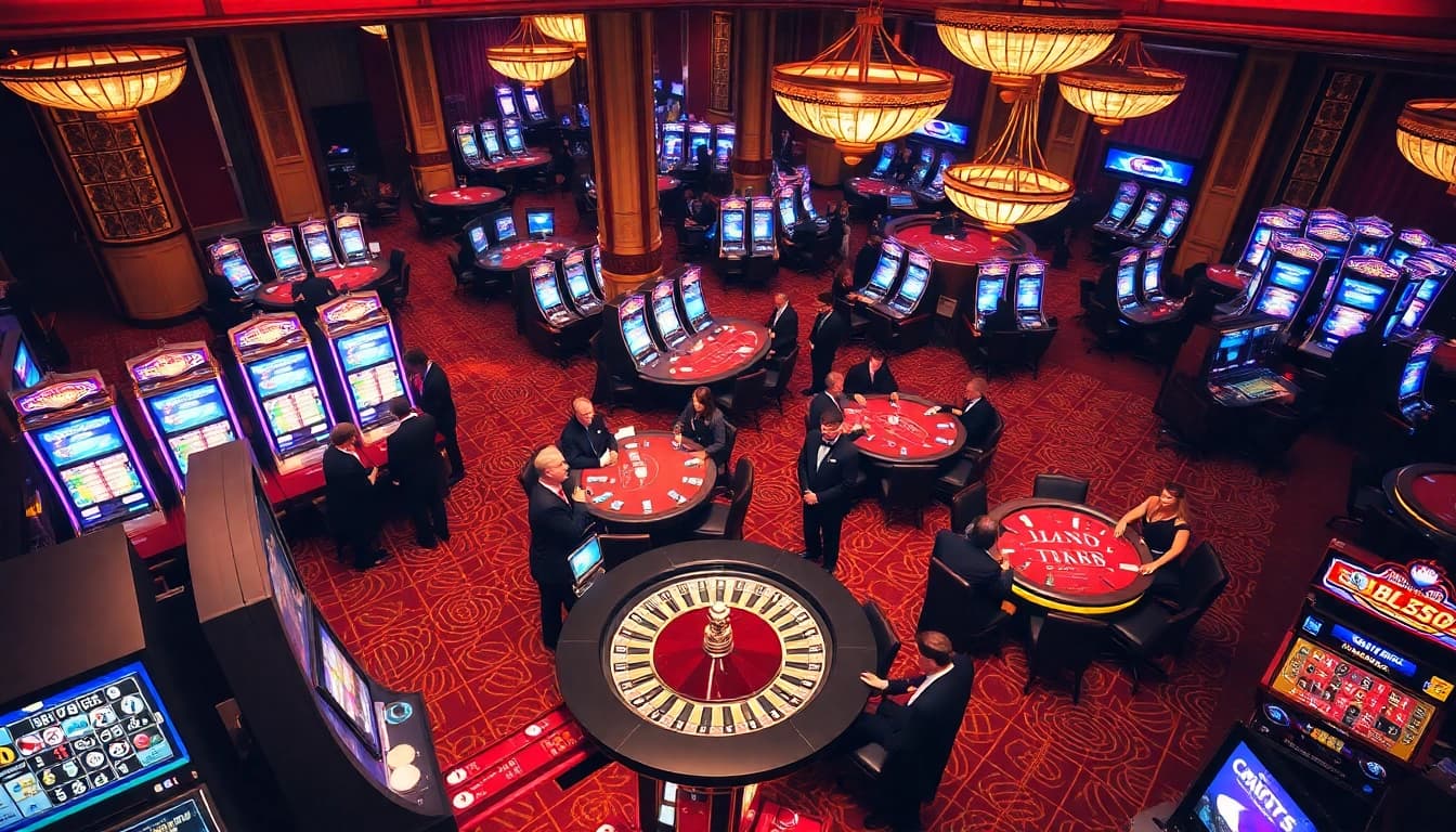 Experience the excitement of BL555 casino gaming with vibrant tables and slot machines.