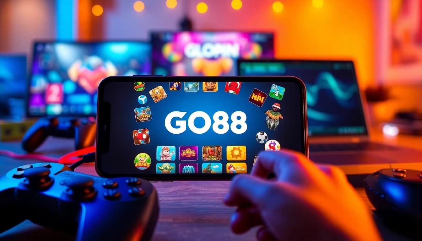 Tải GO88 on a mobile device showcasing vibrant game icons and dynamic interface