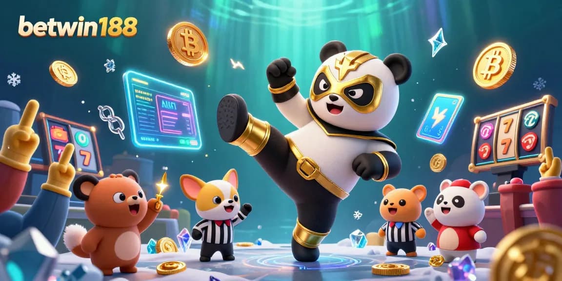 Engage with betwin188's thrilling casino action featuring a wrestling panda and crypto elements.