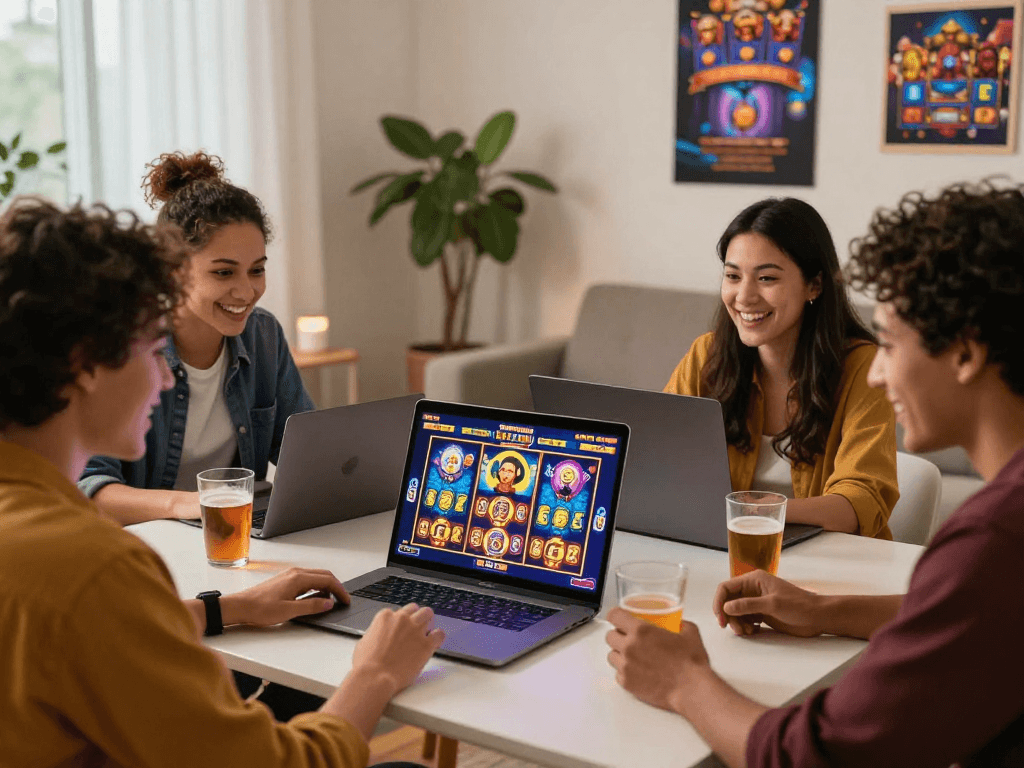 Seru bermain situs slot gacor bersama teman-teman di ruang tamu modern.