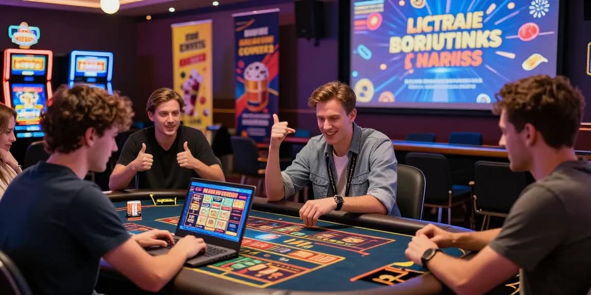Engaged players exploring non UK casinos with colorful slot machines and vibrant atmosphere.