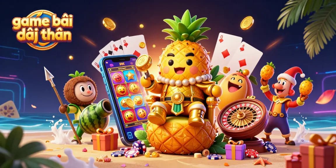 Play thrilling game bài đổi thưởng with our 3D cartoon scene showcasing fun casino elements.