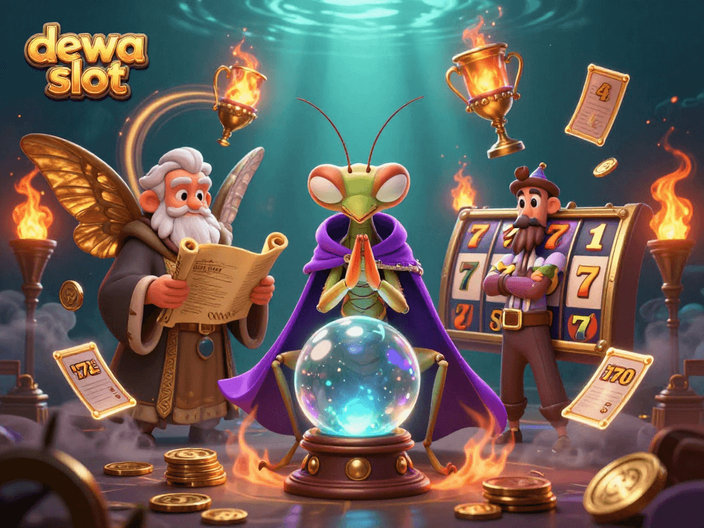 Play dewa slot with engaging 3D characters and dynamic casino elements illustrating winning opportunities.