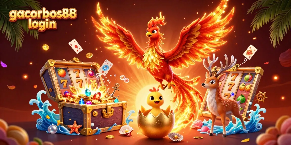 Engage with excitement at gacorbos88 login in this vibrant casino-themed art featuring phoenix and dynamic slots.