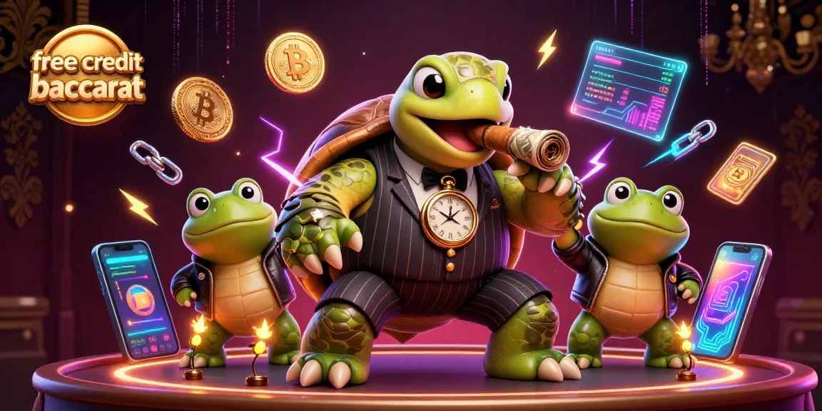 Engage in free credit baccarat with a snapping turtle mobster and bullfrog enforcers in a vibrant casino scene.