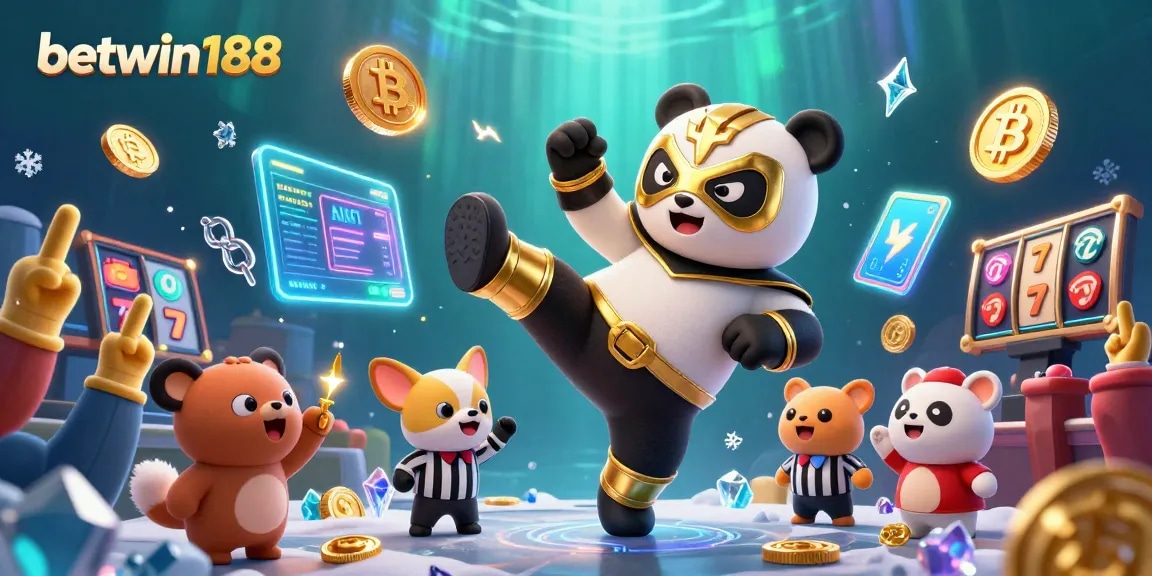 Engage with betwin188's thrilling casino action featuring a wrestling panda and crypto elements.
