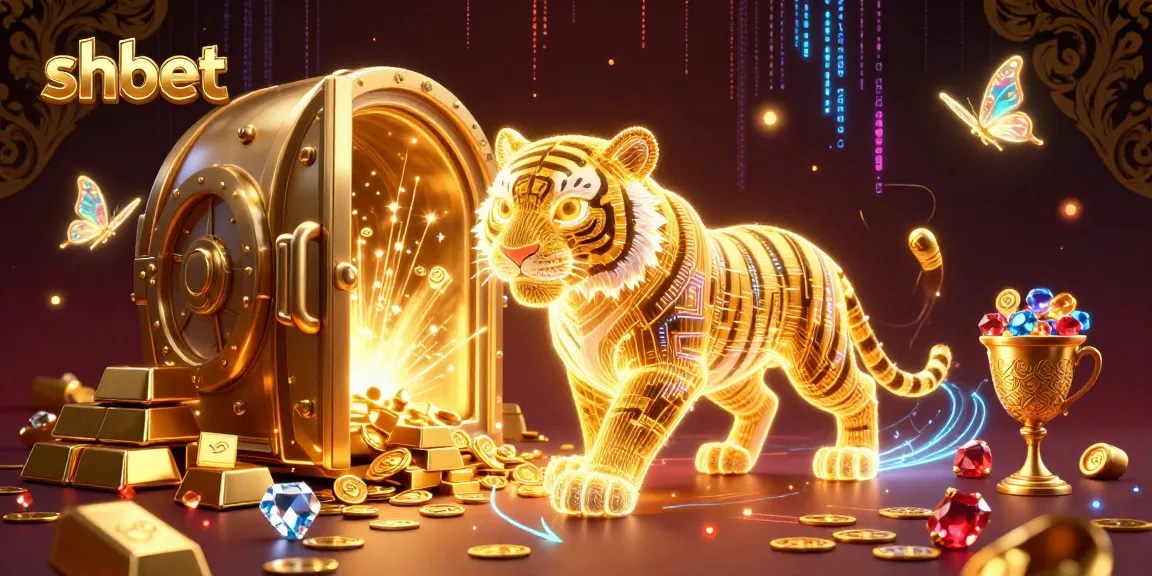 Experience winning gameplay with shbet in a vibrant digital casino landscape full of gold and jewels.