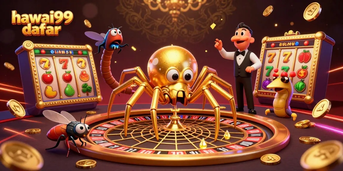 Experience thrilling casino action with hawai99 daftar as a golden spider spins a roulette wheel web.