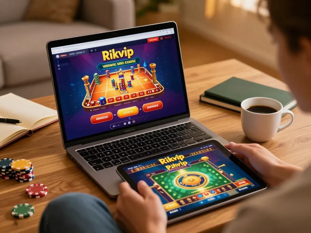 Engage with the Rikvip online casino experience through an inviting home gaming setup.
