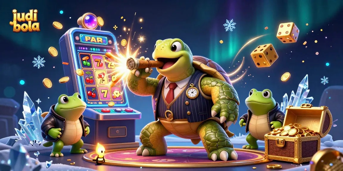Bet on judi bola with a vibrant 3D illustration of unique casino characters and dynamic elements.