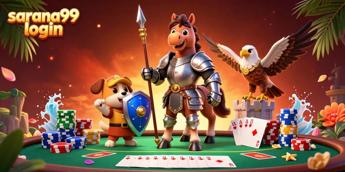 Engage in thrilling gameplay at sarana99 login surrounded by vibrant casino elements and characters.