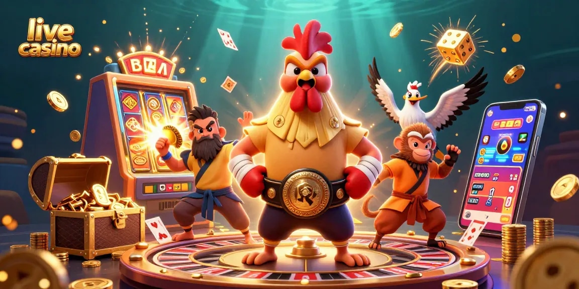 Engage in an immersive live casino experience with vibrant characters and exciting game elements.