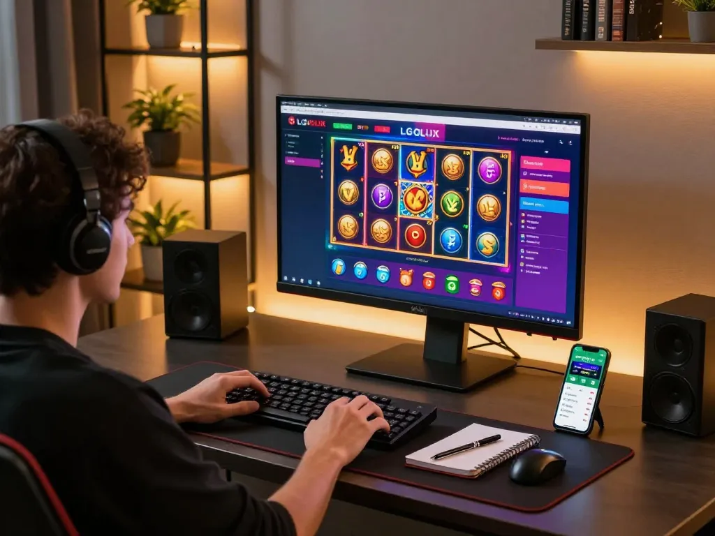 Engaged user playing on the LGOLUX online gaming platform with vibrant graphics and strategic betting tools for enhanced win potential.