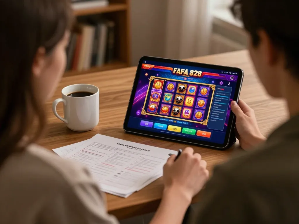 Engaging home gaming with FAFA 828 tablet interface, reflecting strategic online casino experience.