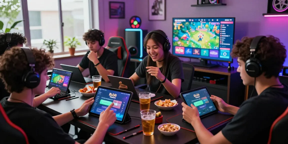Players engaged in Raja Game login process in a vibrant gaming lounge.