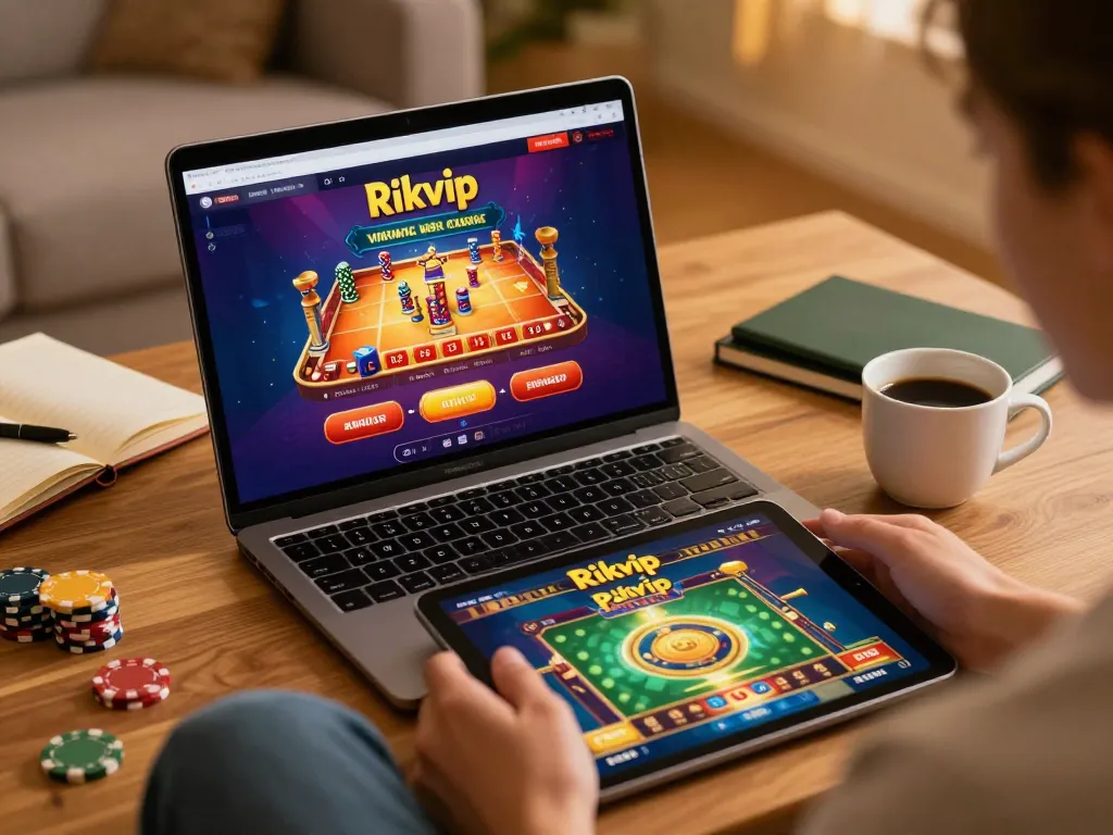 Engage with the Rikvip online casino experience through an inviting home gaming setup.
