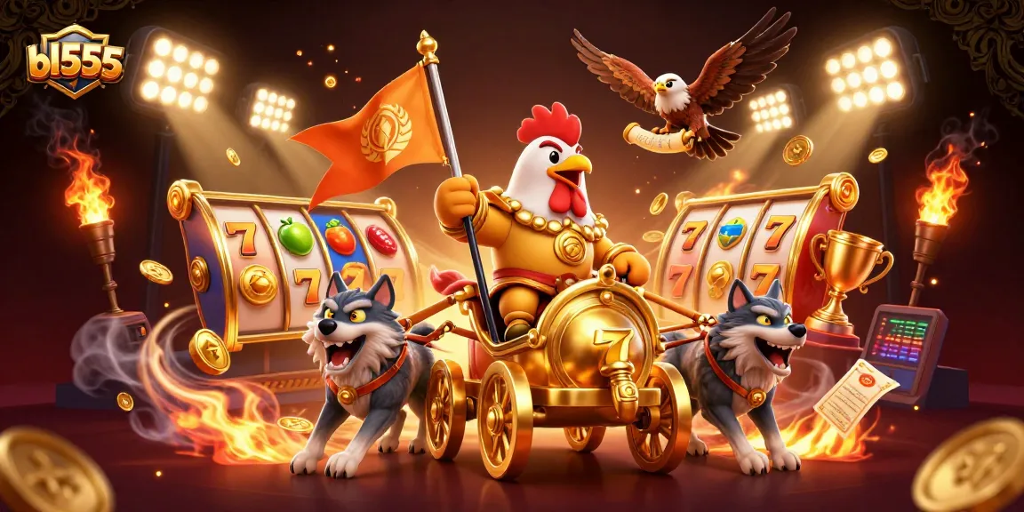 Experience thrilling wins at bl555 with a dynamic slot gaming scene featuring golden jackpots and spinning reels.