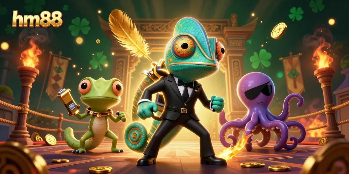 Experience thrilling gaming at hm88 with vibrant characters and dynamic casino elements swirling in a dramatic illustration.