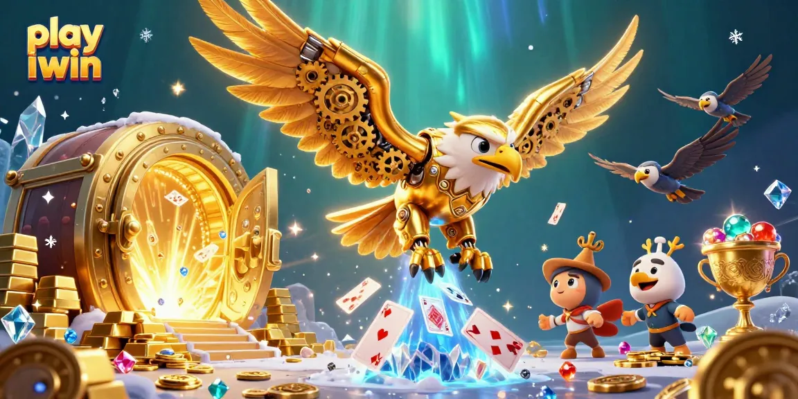 Play iwin with thrilling 3D gambling action featuring a golden eagle and wealth elements.