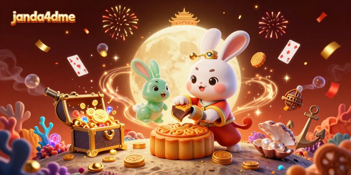 Visualisasi perayaan dalam permainan judi online janda4dme dengan karakter kelinci bulan yang menarik.