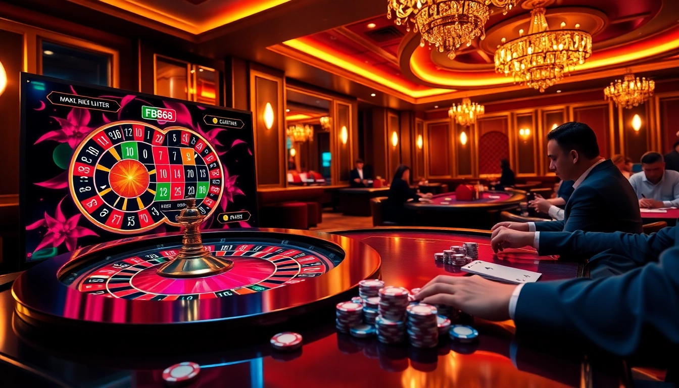 Experience luxury gaming at FB68 with vibrant chips and an exciting roulette ambience.