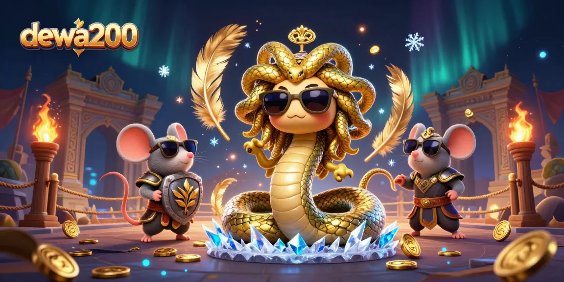 Gambarkan permainan berjudi dewa200 dengan karakter Medusa, mouse pejuang, dan elemen kasino yang menakjubkan.