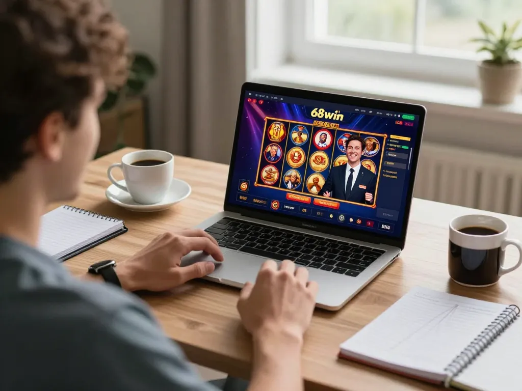 Player enjoying an engaging online casino experience with 68win, displaying vibrant slot games.