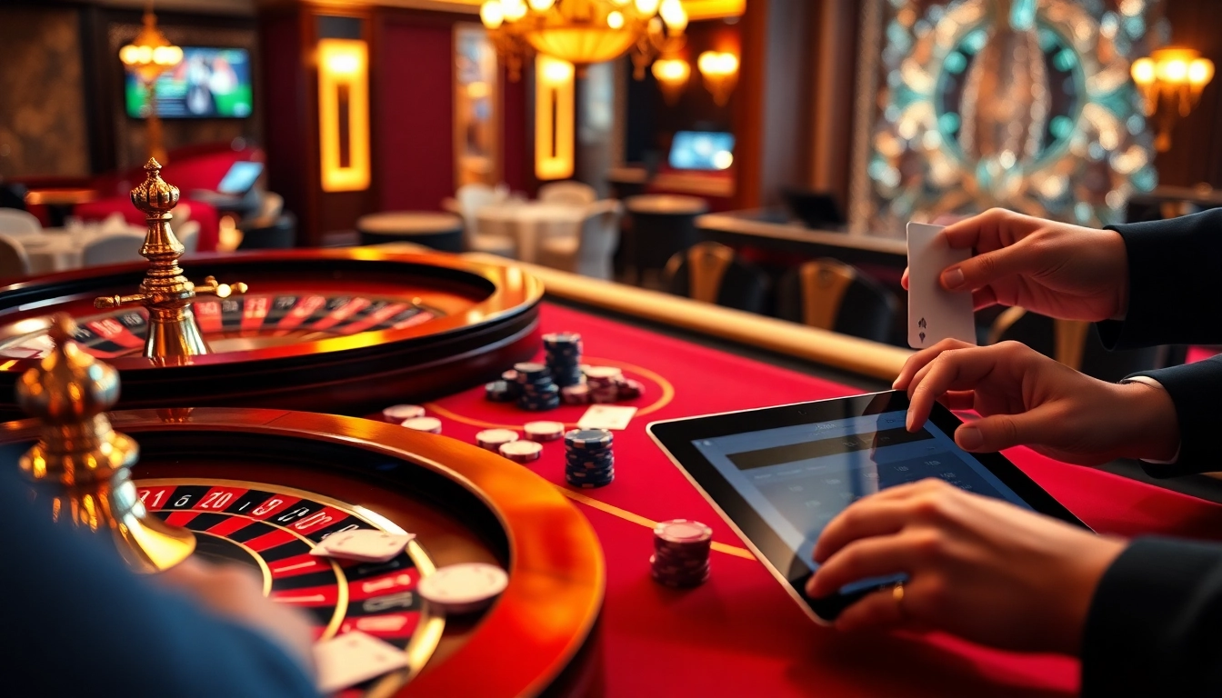Experience the excitement of UU88 betting with vibrant casino tables, poker chips, and digital gaming interfaces.