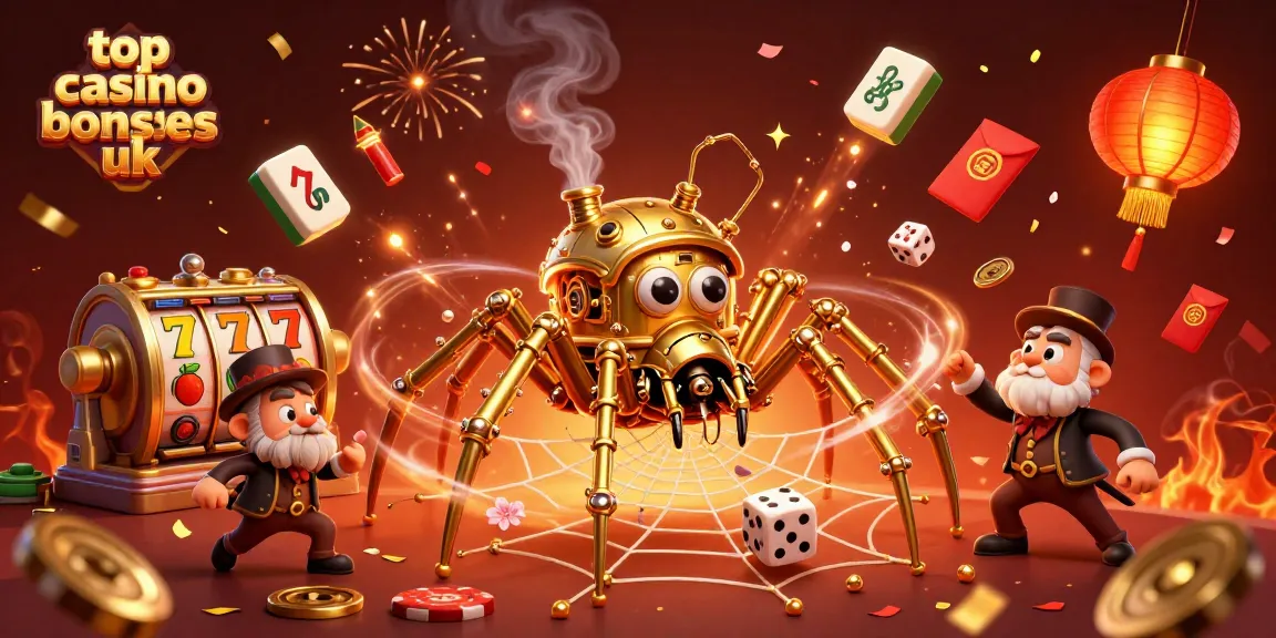 Experience top casino bonuses uk with a lively steampunk spider building a web of gold.