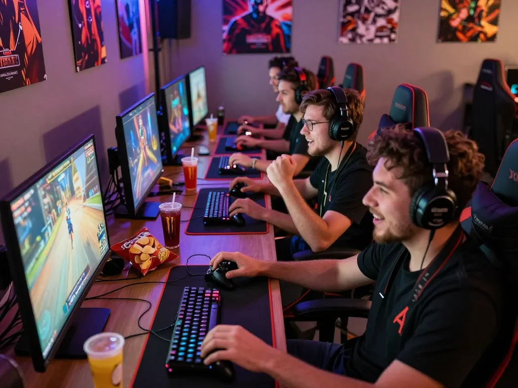 Gamers experiencing excitement with dragon77 online games in a vibrant gaming lounge