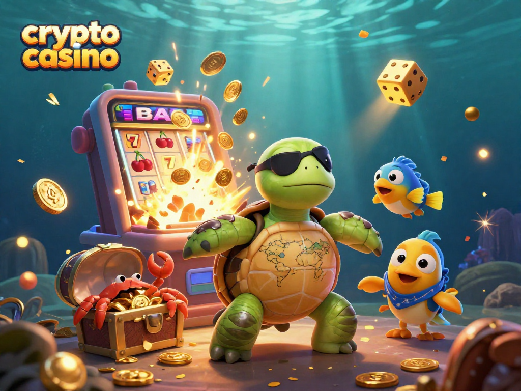 Engage with the thrilling action of a crypto casino featuring a vibrant underwater scene with colorful characters and elements.