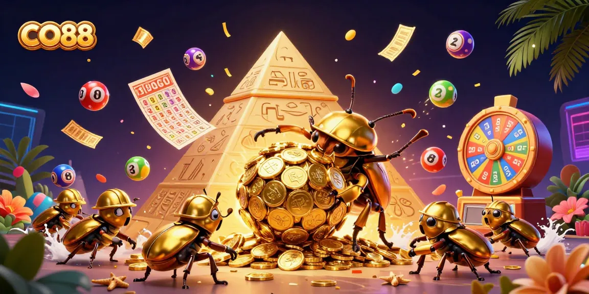 Join the fun at CO88 with golden beetles rolling jackpots and lottery excitement!