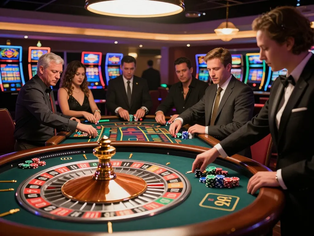 Players engaging in intense roulette gameplay at KO66 Casino, with vibrant chips and excitement in the air