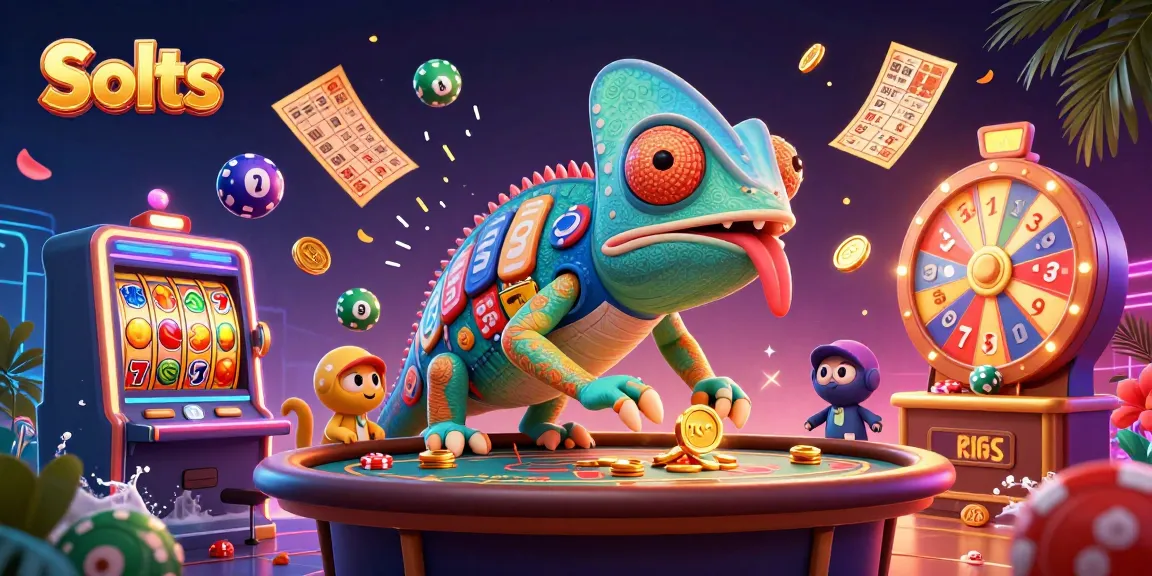 Experience thrilling Slots action with a vibrant chameleon casino owner in a dynamic gaming world.