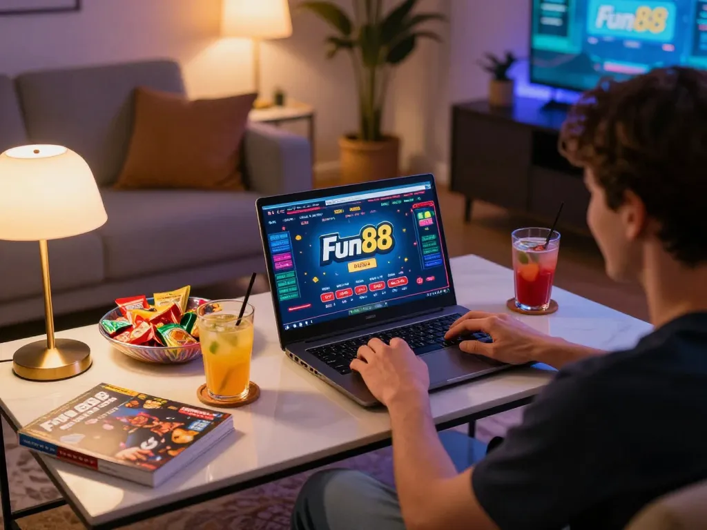 Engaging with the Fun88 online platform in a lively home gaming scene