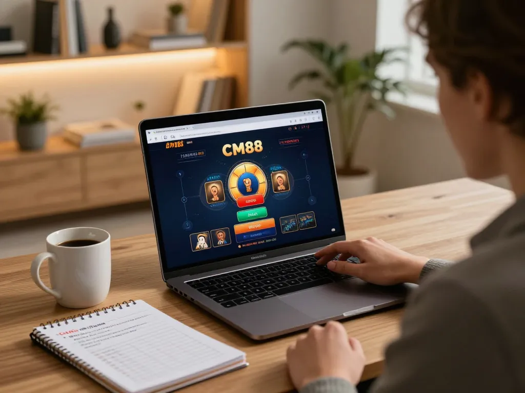 CM88 online gamer analyzing strategies at a modern setup with focused approach