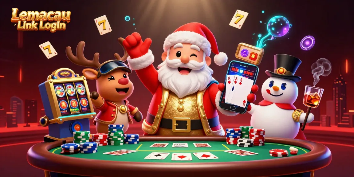 Engage with the Lemacau Link Login in this colorful casino scene featuring characters and slot elements.