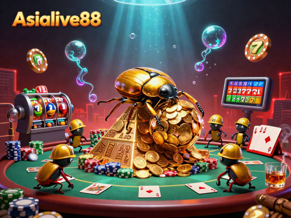 Engage with Asialive88's vibrant slot gaming scene featuring golden beetles and dynamic casino elements.