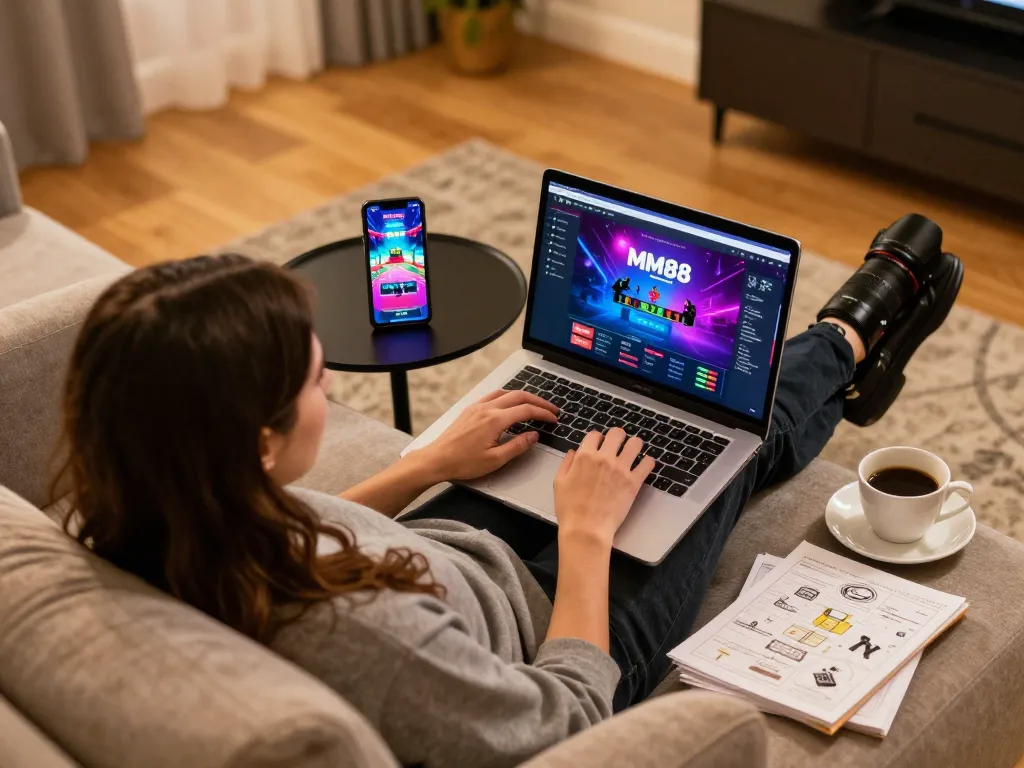 Enjoying an exciting game on the MM88 online platform from a cozy home setup.