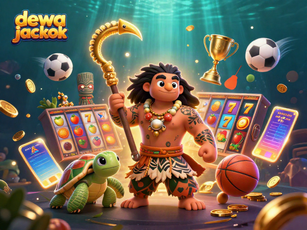 Menangkan dewa jackpot dengan ilustrasi slot dan simbol keberuntungan yang bersinar.