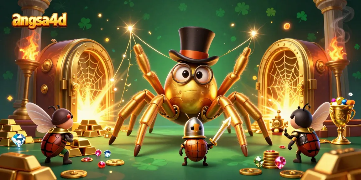 Experience the excitement of angsa4d with a golden tarantula and knight in a vibrant casino scene.