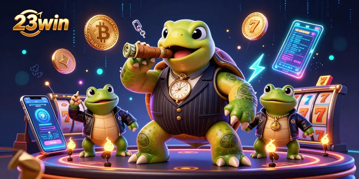Experience the thrill of winning at 23win with a vibrant 3D casino illustration featuring dynamic characters and game elements.